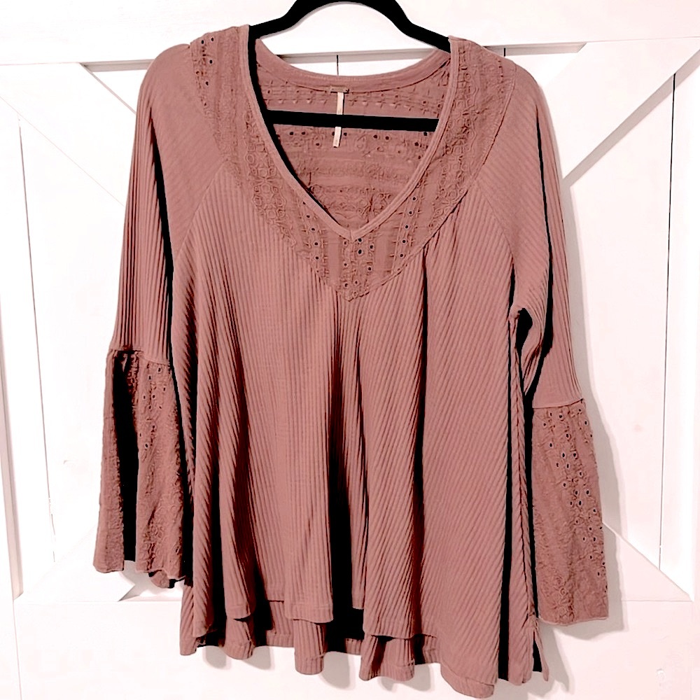 Free People Mauve Bell Sleeve Top